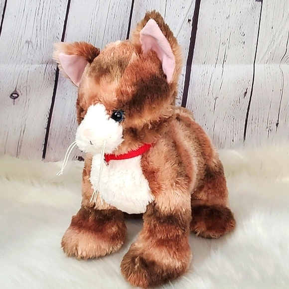 B-A-B Build-a-Bear Brown Tabby Realistic Pet House Cat Red Collar Unique No Tags - Picture 3 of 13